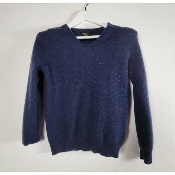 Cashmere Club Room Luxury Sweater Womens Medium Blue Cashmere Pullover V-neck - Picture 1 of 7